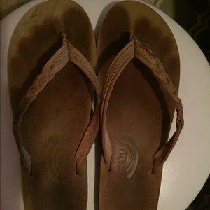 Braided rainbow flip flops